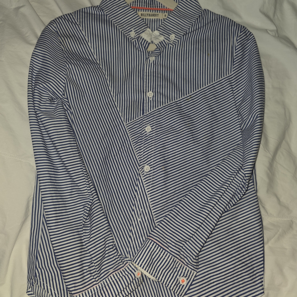 Kids Navy Striped Button Down Shirt